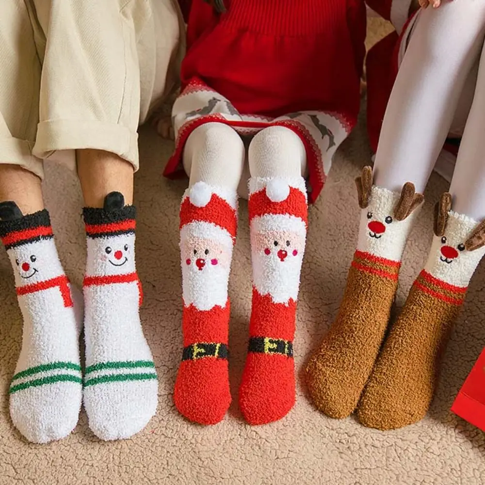 

Comfortable Coral Fleece Christmas Socks Elk Snowman Cartoon Hosiery Korean Style Santa Claus Mid-Tube Socks Children Stocking