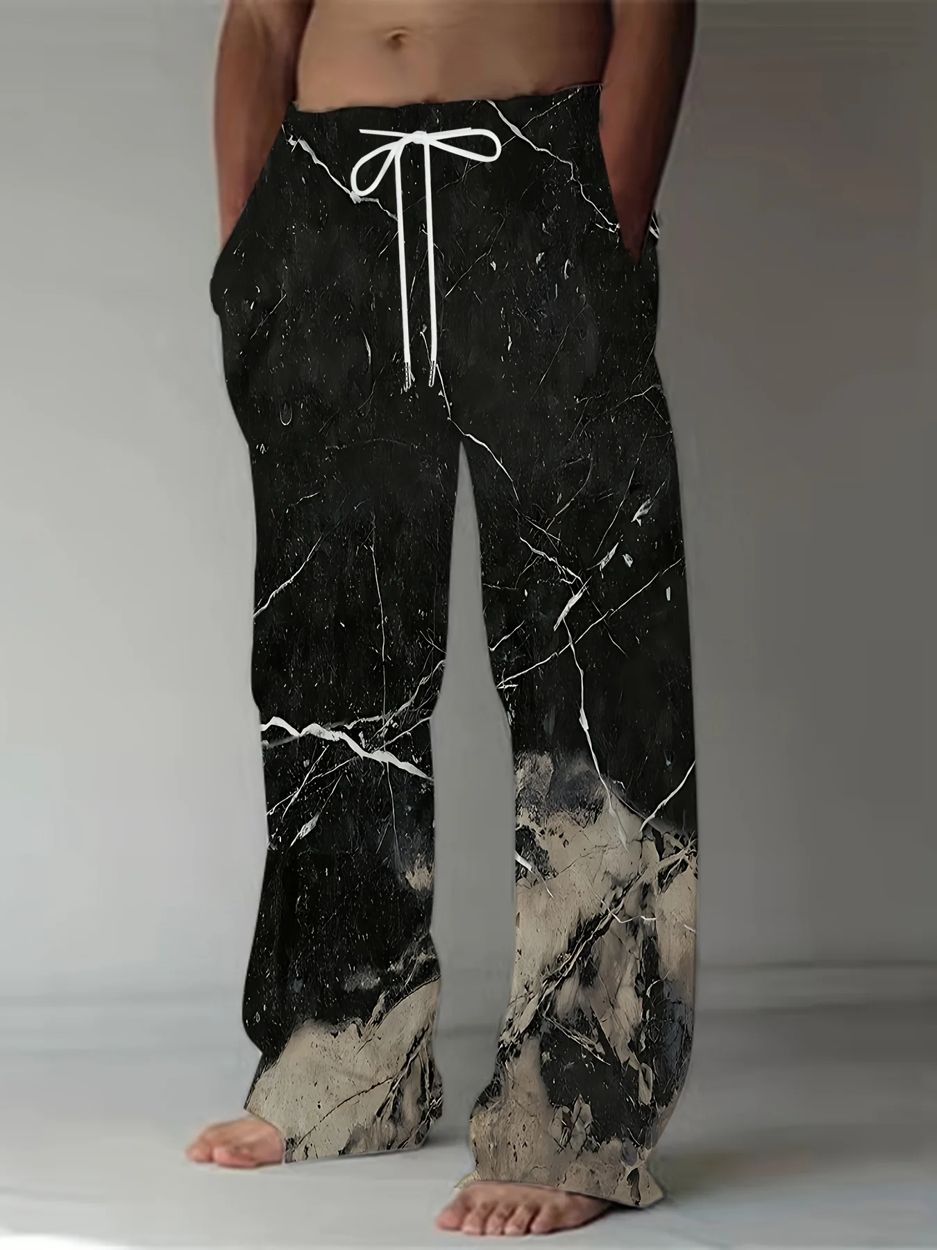 

2025 Casual Men's Trousers Loose Daily Straight Wide Leg Long Pants Drawstring Trousers Summer Elastic waist Beach Pants For Men