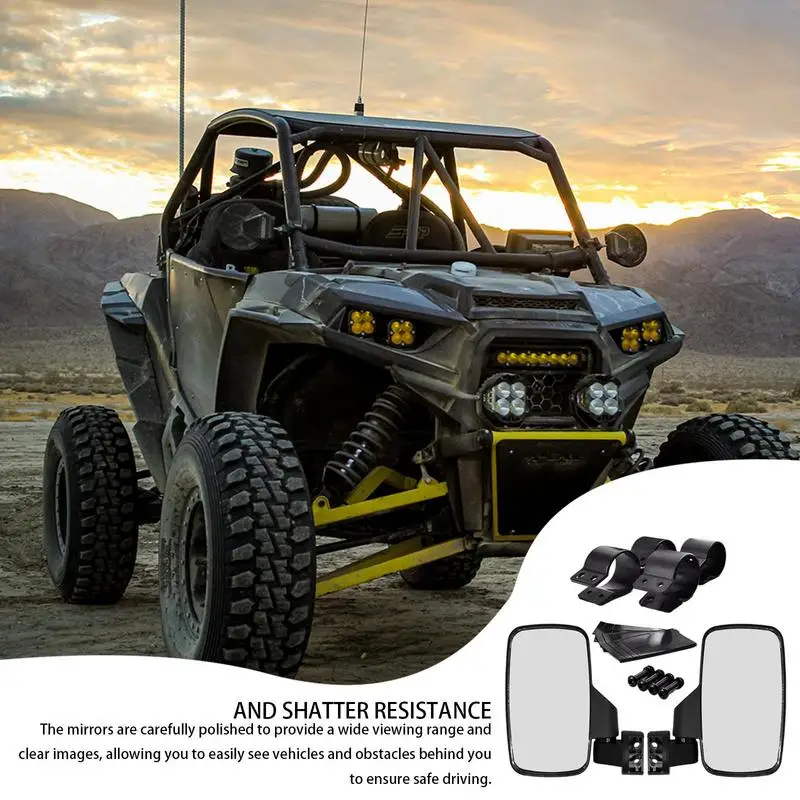 ATV Side Looking-Glass 2X UTV Looking-Glass With 1.75 Inch And 2 Inch Roll Bar Cage Shatter-Proof Fits Driver And Passenger Side