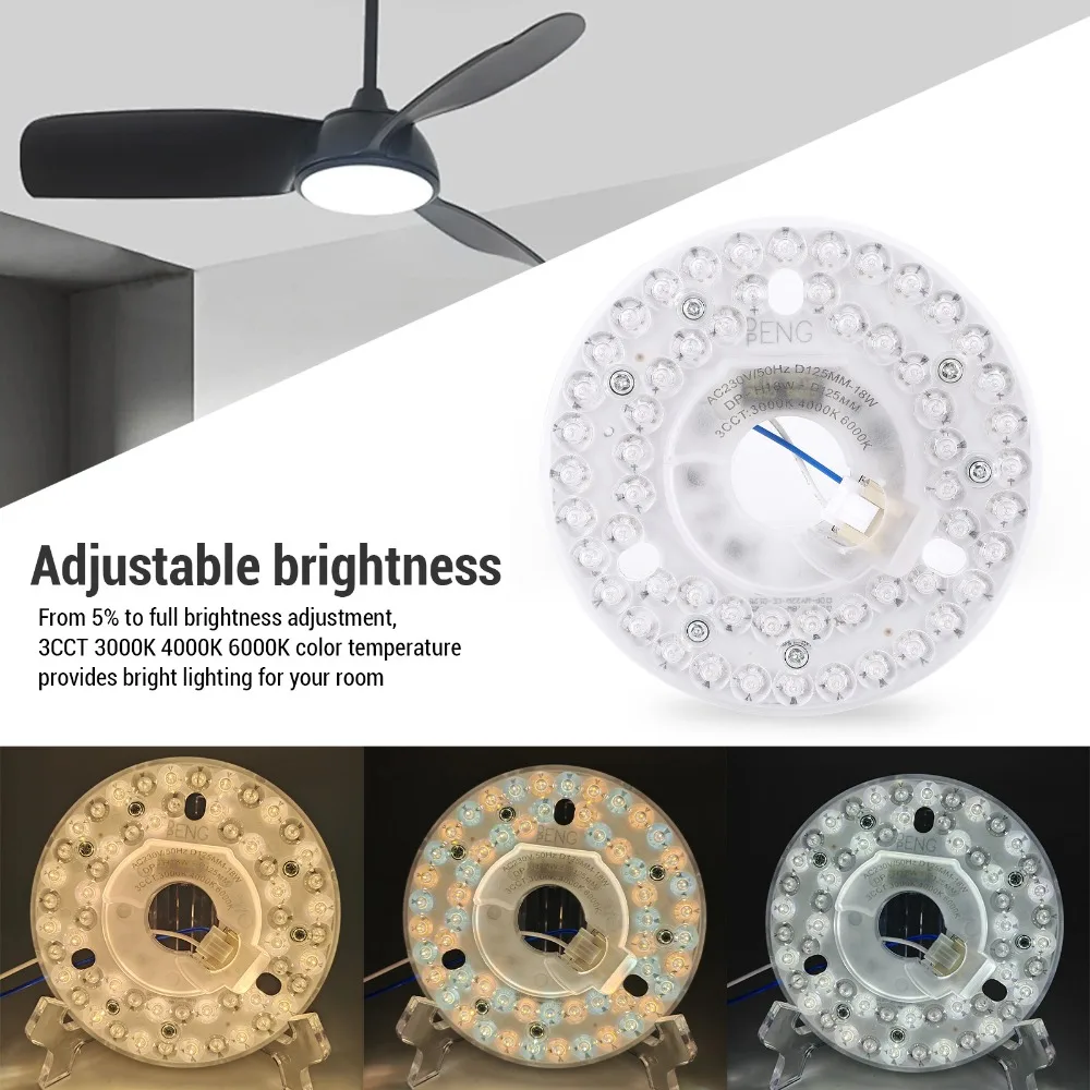 Modern 18W Ceiling Fan Light Kit 3CCT 4.92 Inch LED Light Replacement Ceiling Light Panel Home Use
