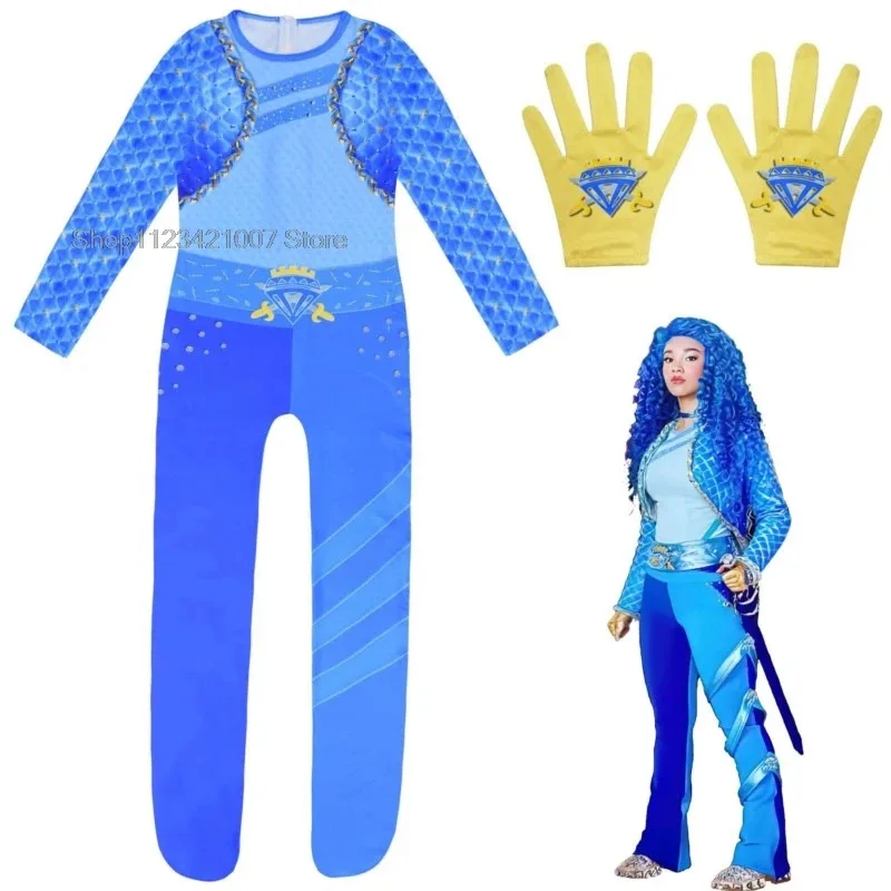 

Descendants Red Costume for Kids Rise of Red Girls Red Chloe Cosplay Jumpsuit Wig Gloves Children Halloween Party