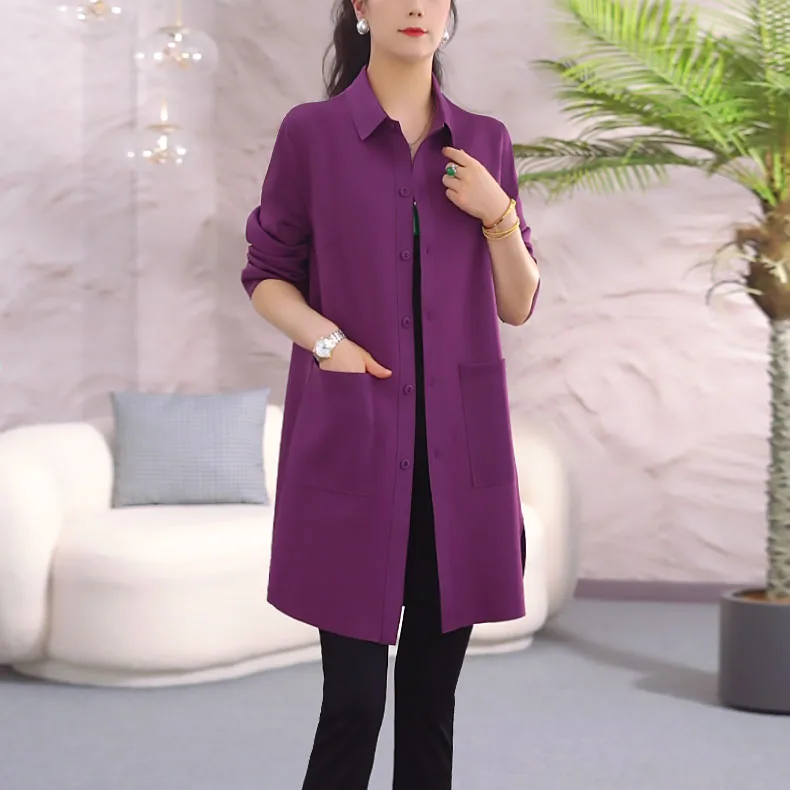 

Women's Mid-Length Collar Open Cardigan Windbreaker Casual Loose Slimming Autumn Outerwear Korean Style Long Sleeve
