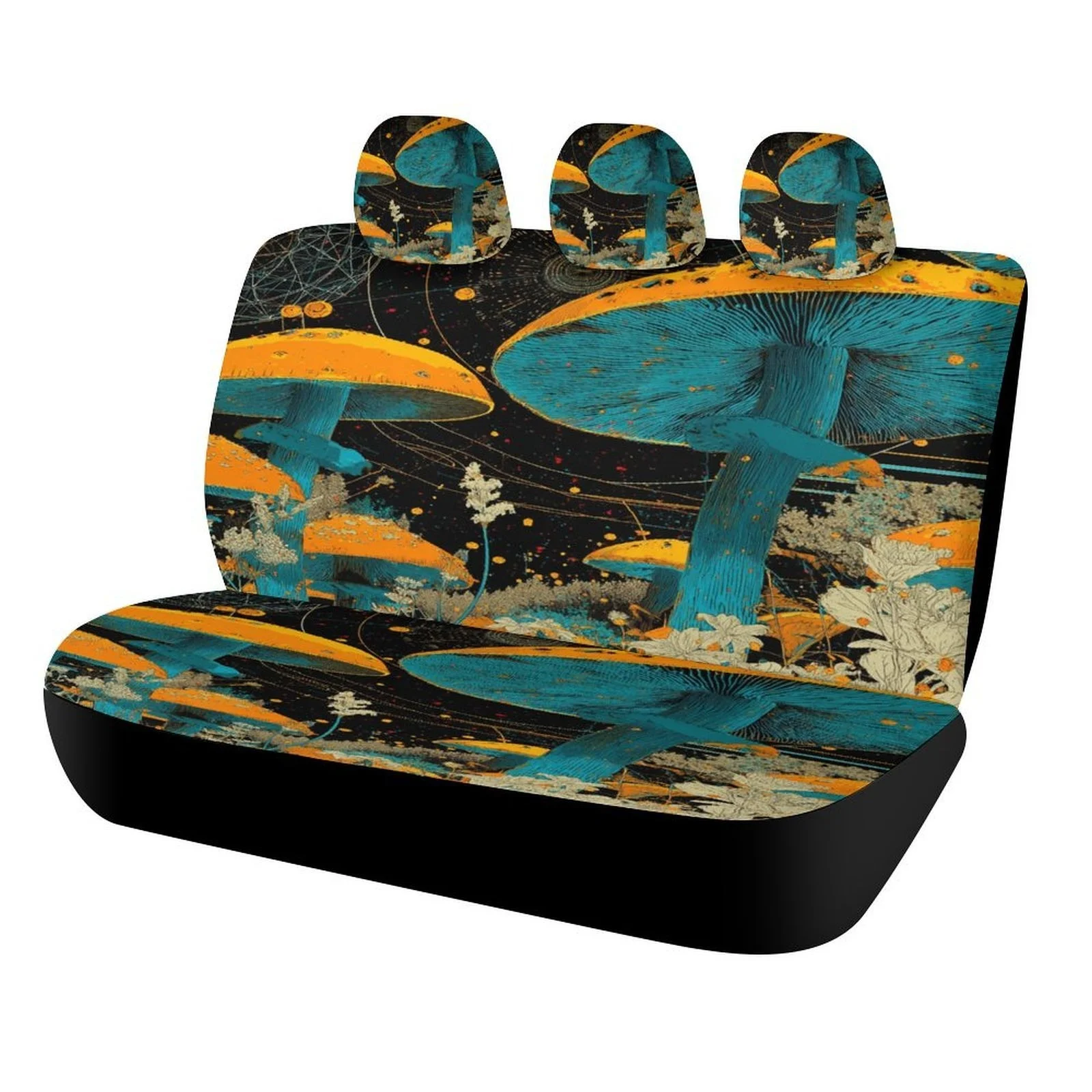 Mushroom Forest Glow Themed Car Seat Cover Set For Most Cars, Trendy Novelty Car Seat Protector Covers Full Set, Universal Car S 5