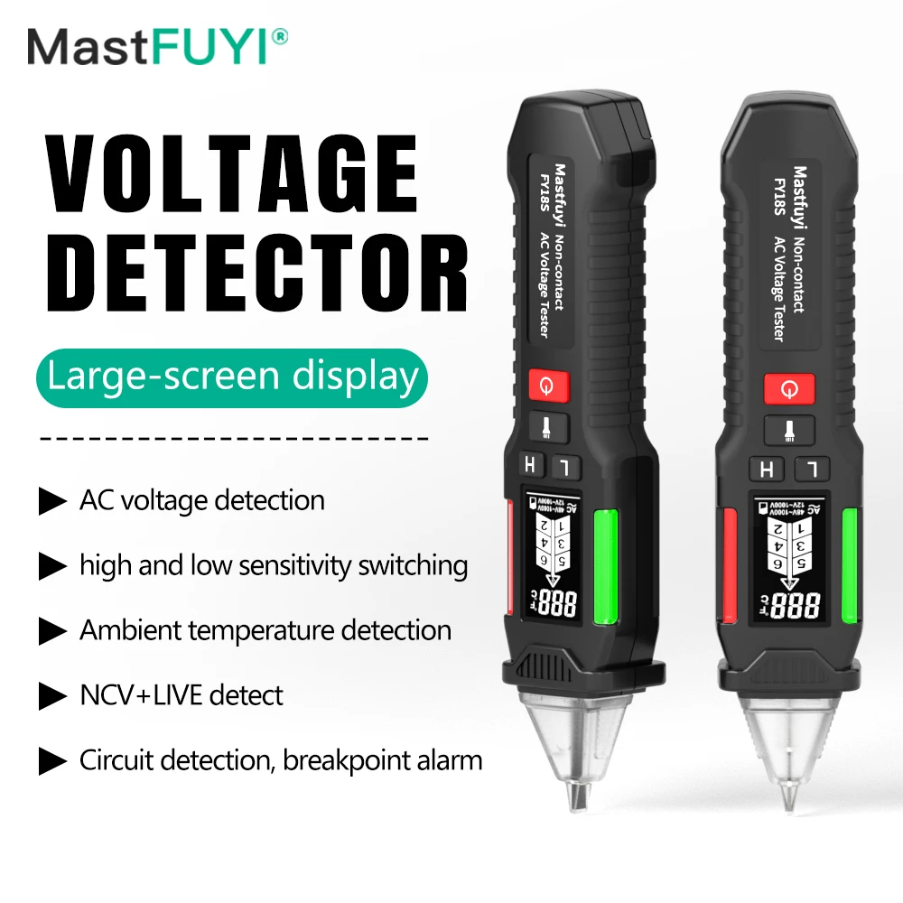 

MASTFUYI FY18S Non-contact Voltage Tester, NCV Induction Head, Smart Breakpoint Handheld Circuit Detection Tool DC: 12V-1000V