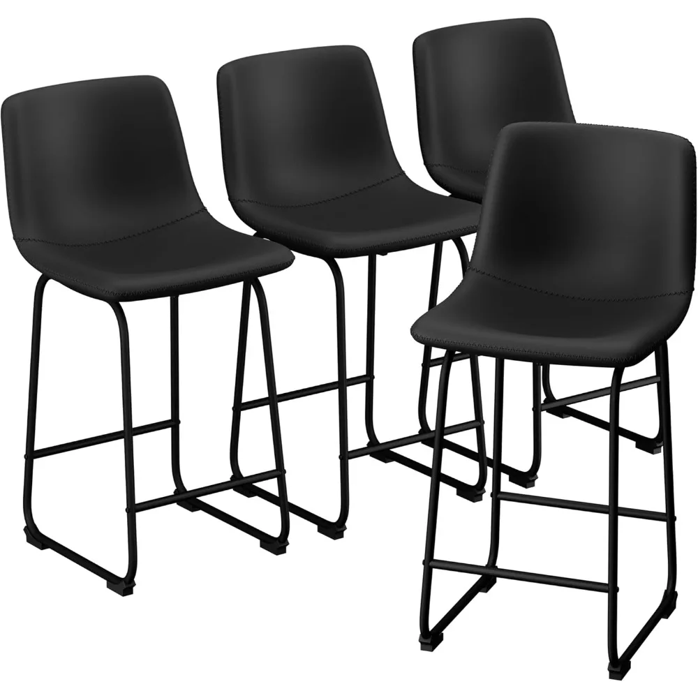 

26 Inch Bar Stools Set of 4, Height Bar Stools with Back, Faux Leather Stools, Armless Dining Chairs, Bar Stools