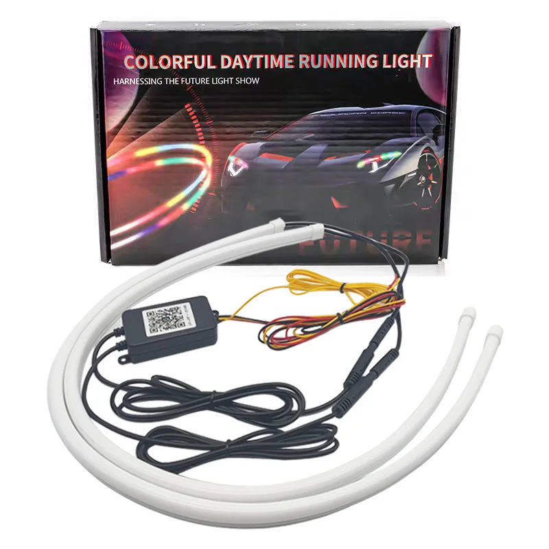 

Car LED light front headlight start scanning 12V daytime running light, rainbow light dual-color water flow with turn signal dri