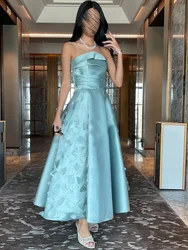 Satin Strapless Formal Occasion Dresses 2023 Sleeveless A-Line Ball Gowns Lace Up Pleat Long Evening Party Gowns فساتين الحفلات