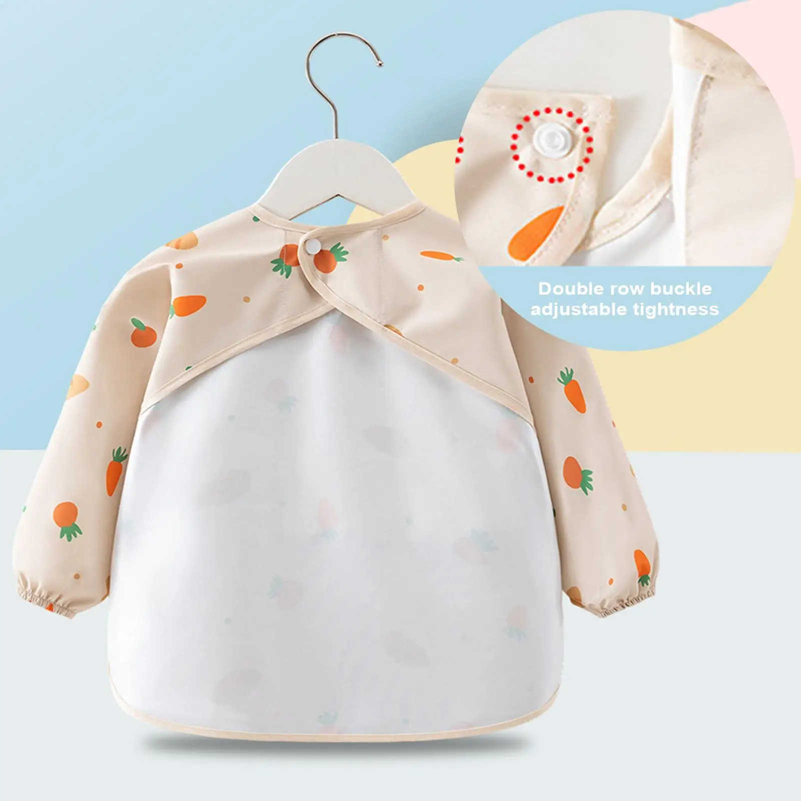 Baby Smock Bib Soft Full Sleeve Adjustable Weaning Smock Full Sleeve Toddler Eating Shirt Bibs for 6-36 Months Kids Girls Boys ﻿