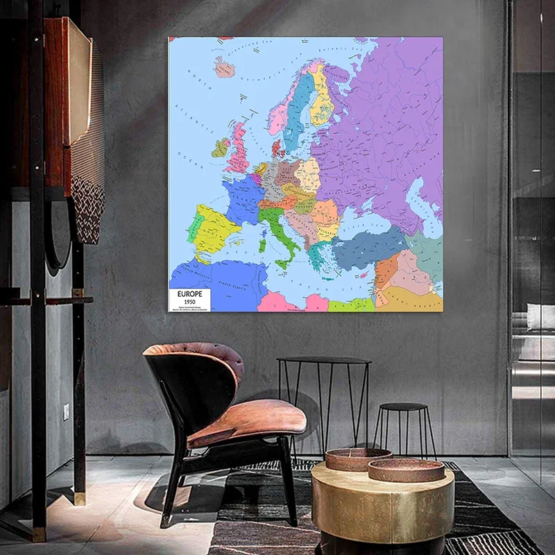 150*150Cm Peta Politik Eropa Versi 1950 Tahun Dinding Tanpa Bingkai Poster Kanvas Lukisan Dekorasi Rumah Perlengkapan Sekolah