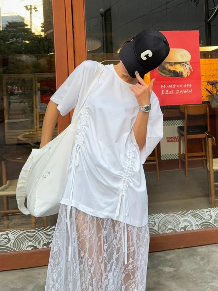 Tannt-Vestido largo de encaje para mujer, ropa holgada asimétrica de retazos Irregular en blanco y negro, novedad de verano 2024