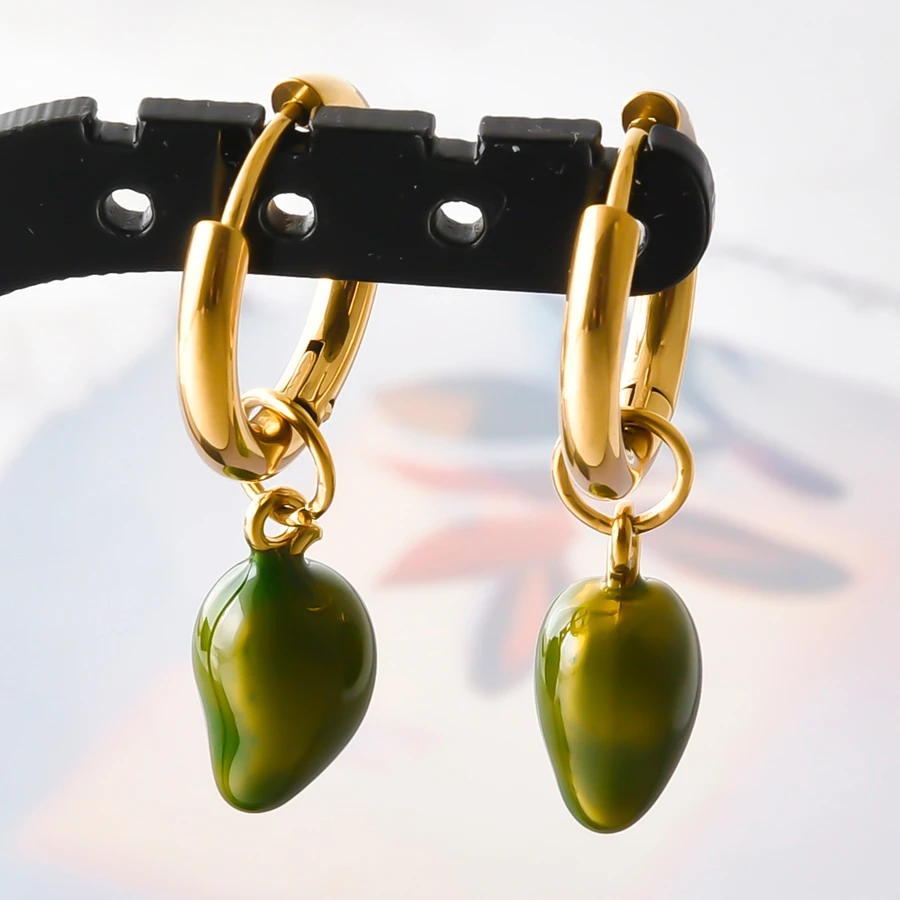 Emaille-Obst-Tier-Anhänger-Ohrringe, echt vergoldet, 316 Edelstahl, Granatapfel-Chili-Ohrringe für Damen und Herren, Schmuck – Detail 8