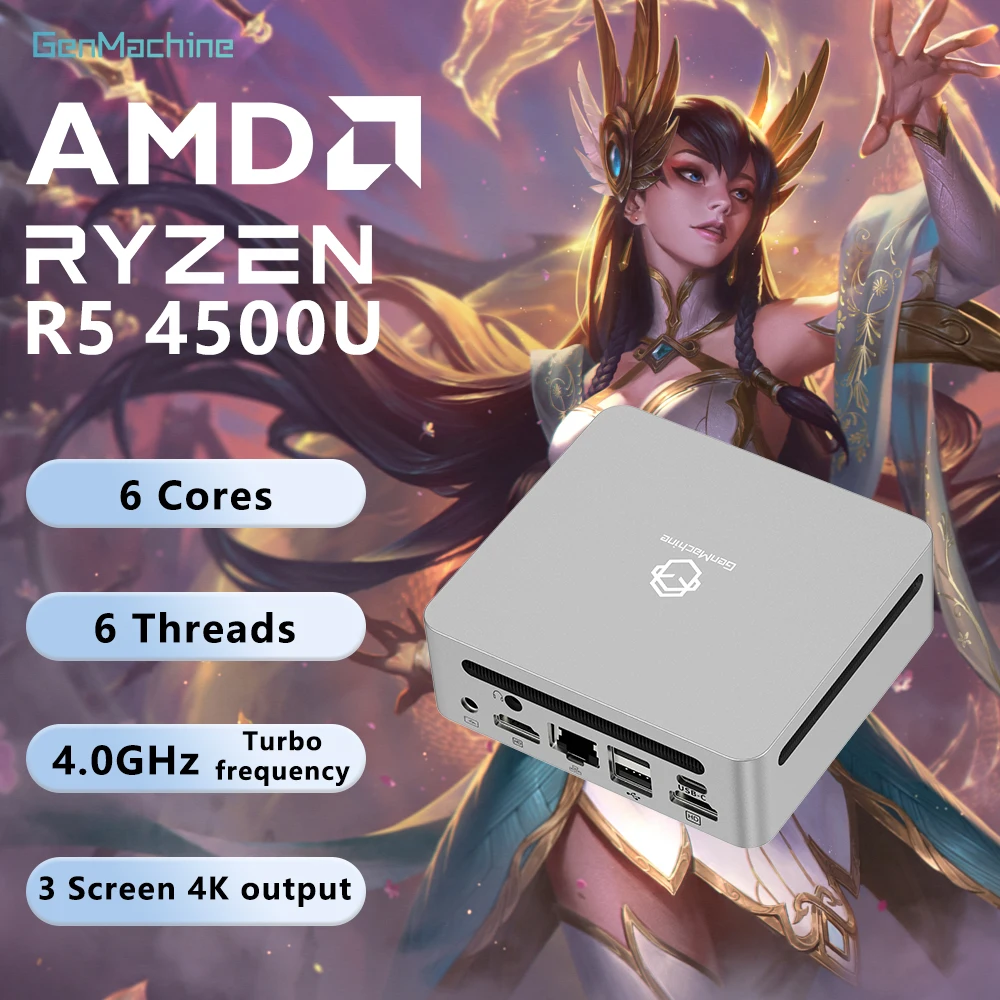 GenMachine New Mini PC 4500U AMD Windows 11 Ryzen DDR4 16GB RAM 256GB ROM WiFi6 Diy Gaming Computer Pc Gaming Pc Gamer