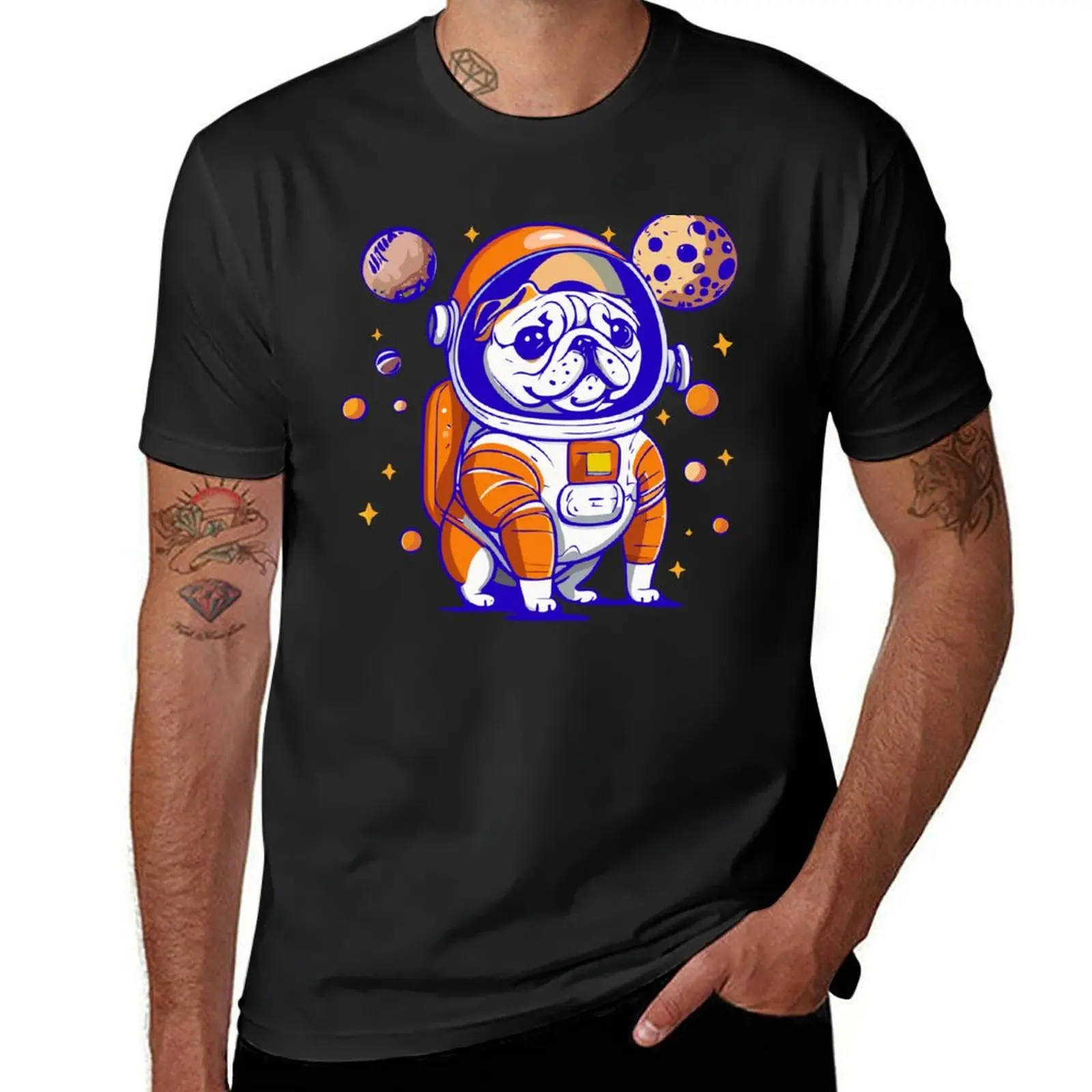 

Pug Astronaut Space Cute Dog T-Shirt customizeds tees blacks plain men clothes