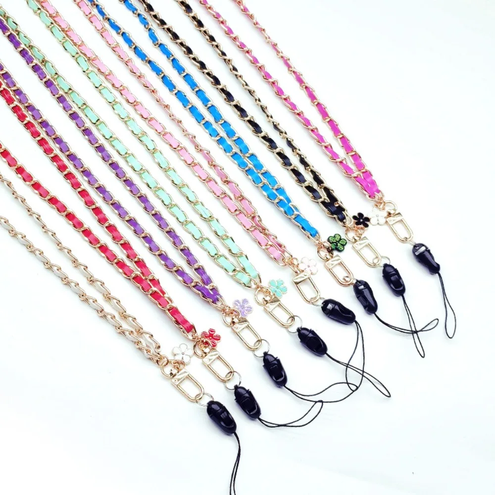 Tali Ponsel Kulit PU Logam 45Cm(17,72 Inci) Tali Ponsel Kulit Logam Rantai Kulit Logam untuk Menggantung Ponsel