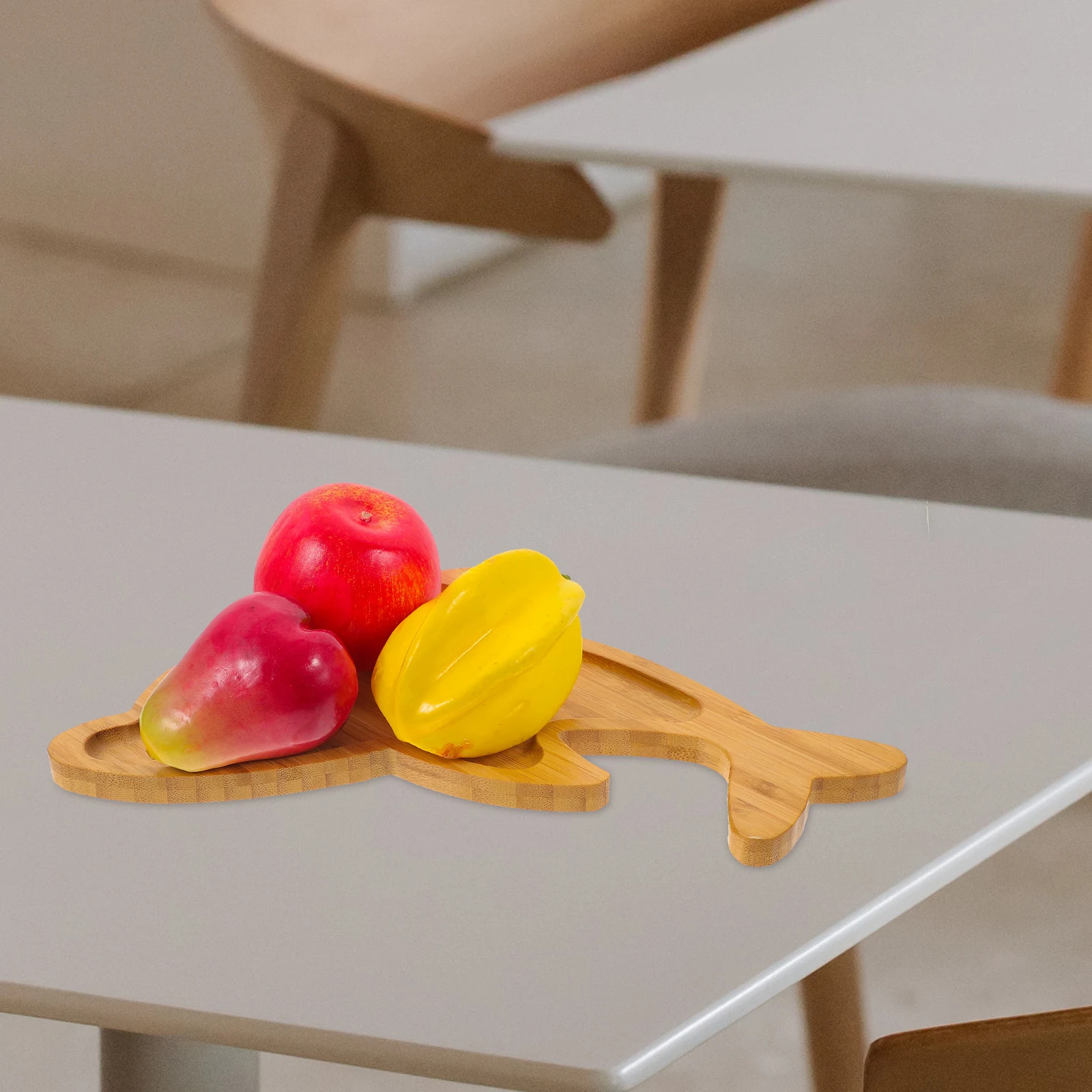 

Dolphin Shaped Bamboo Tray 33.5x18.5x1.6cm Snack Serving Platter Anti Food Storage Plate Household Dessert Bread
