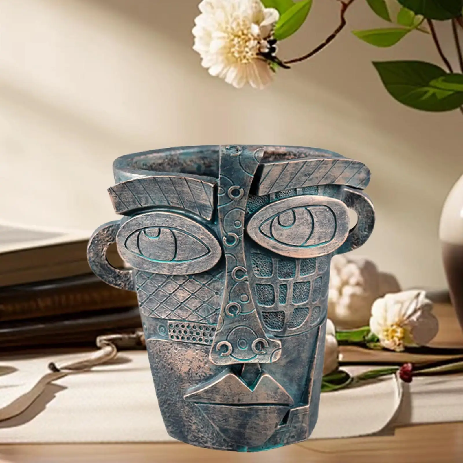 Flower Pot Abstract Human Face Figurine Planter for Living Room Bedroom Yard