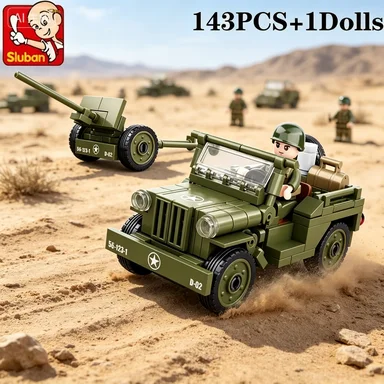 

143Pcs Military Vehicle Normandy Landing WILLYS Car Building Blocks Army Soldier Car Classic Model Bricks Set Boys DIY Toys