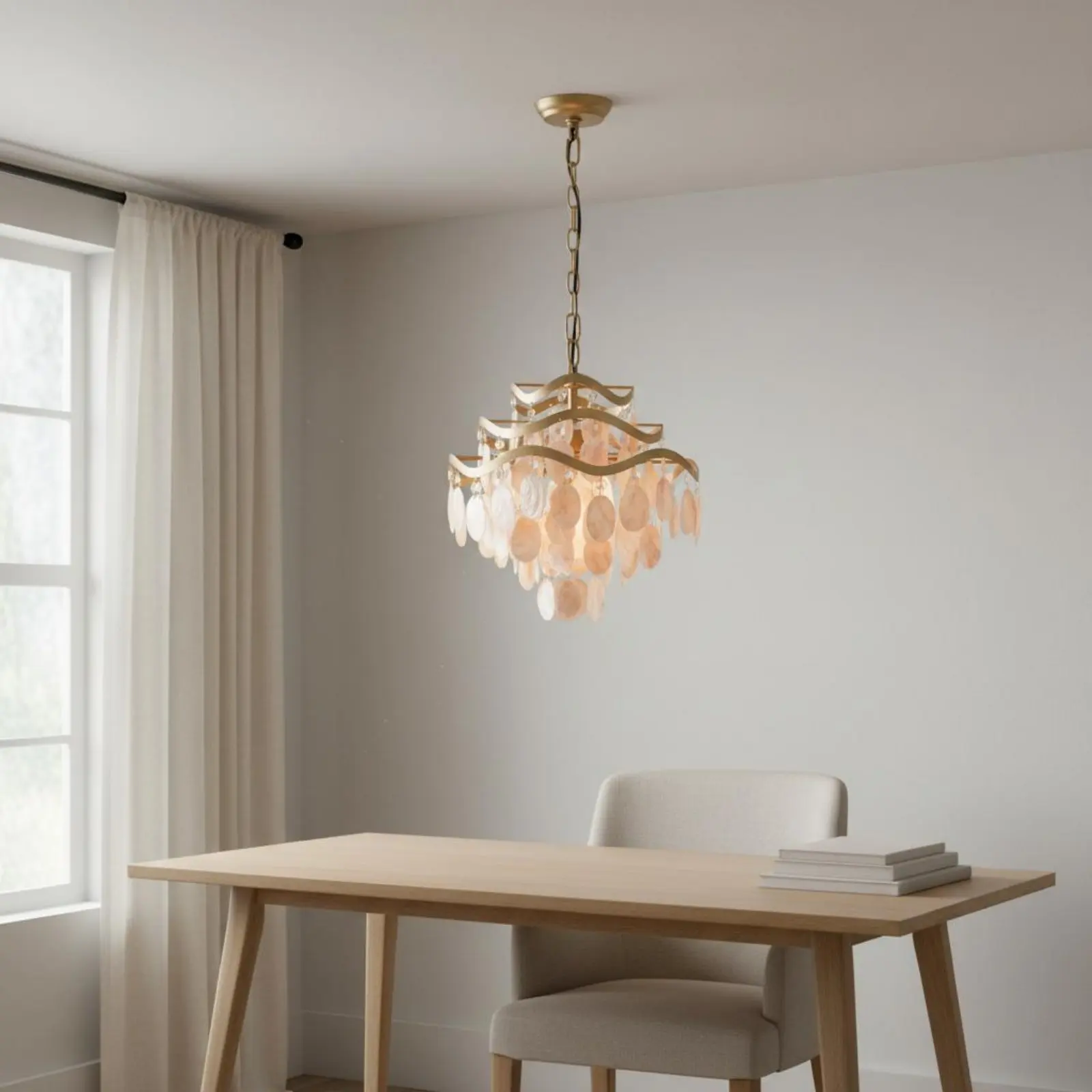 

Shell Chandelier Romantic Decor Shell Hanging Lamp Lighting Fixture Eye-Catching Design Glam Look for Bedroom, Living Room