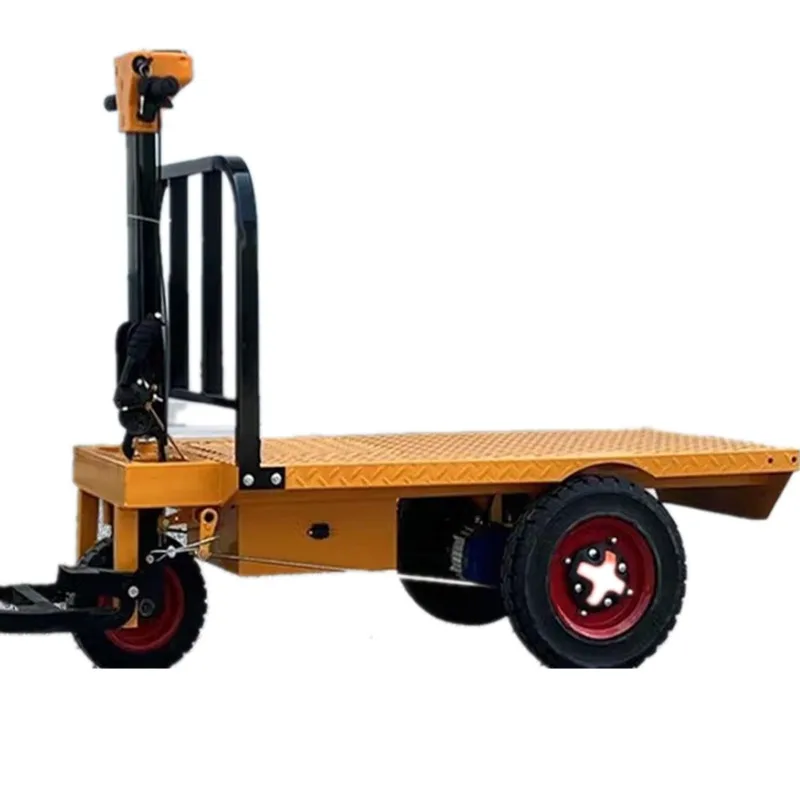 Electric Trolley Flatbed Truck Three-Wheeled Cargo-Pulling Vehicle Brick-Lifting Feature for Warehouse Construction Site Use
