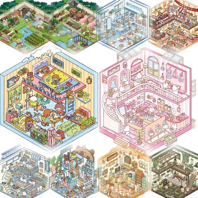 Cartoon Tier 3D DIY Miniatur Szene Landschaftsbau Aufkleber Visuelle Stapeln Dreidimensionale Aufkleber Festival Geschenk für Kinder