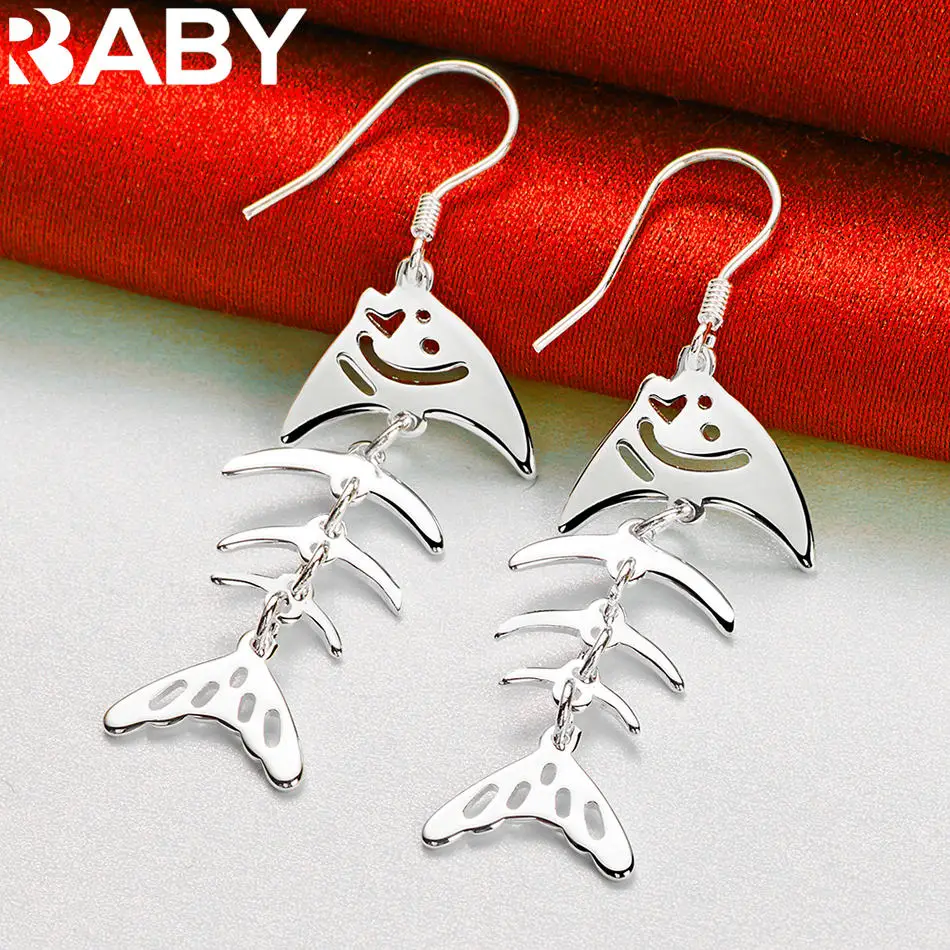 أقراط URBABY من الفضة الإسترليني عيار 925 أقراط متدلية على شكل هيكل السمكة مجوهرات عصرية للحفلات والارتداء اليومي #3