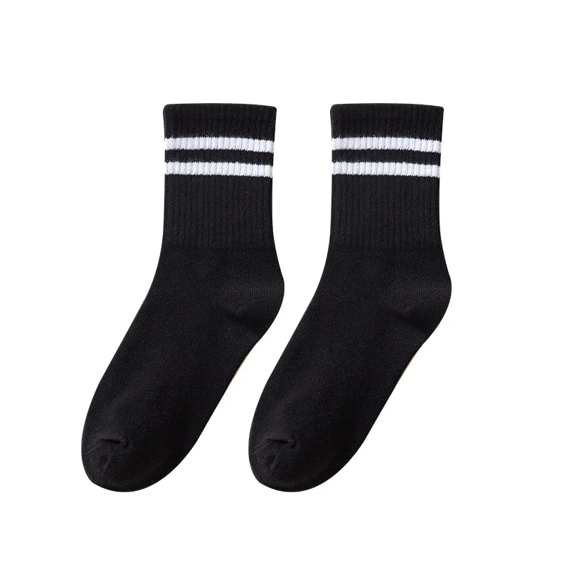 FINETOO 3 Striped Socks Cotton Soild Colors Unisex Socks Streetwear Harajuku Black White Couples Skateboard Knitted Casual Socks