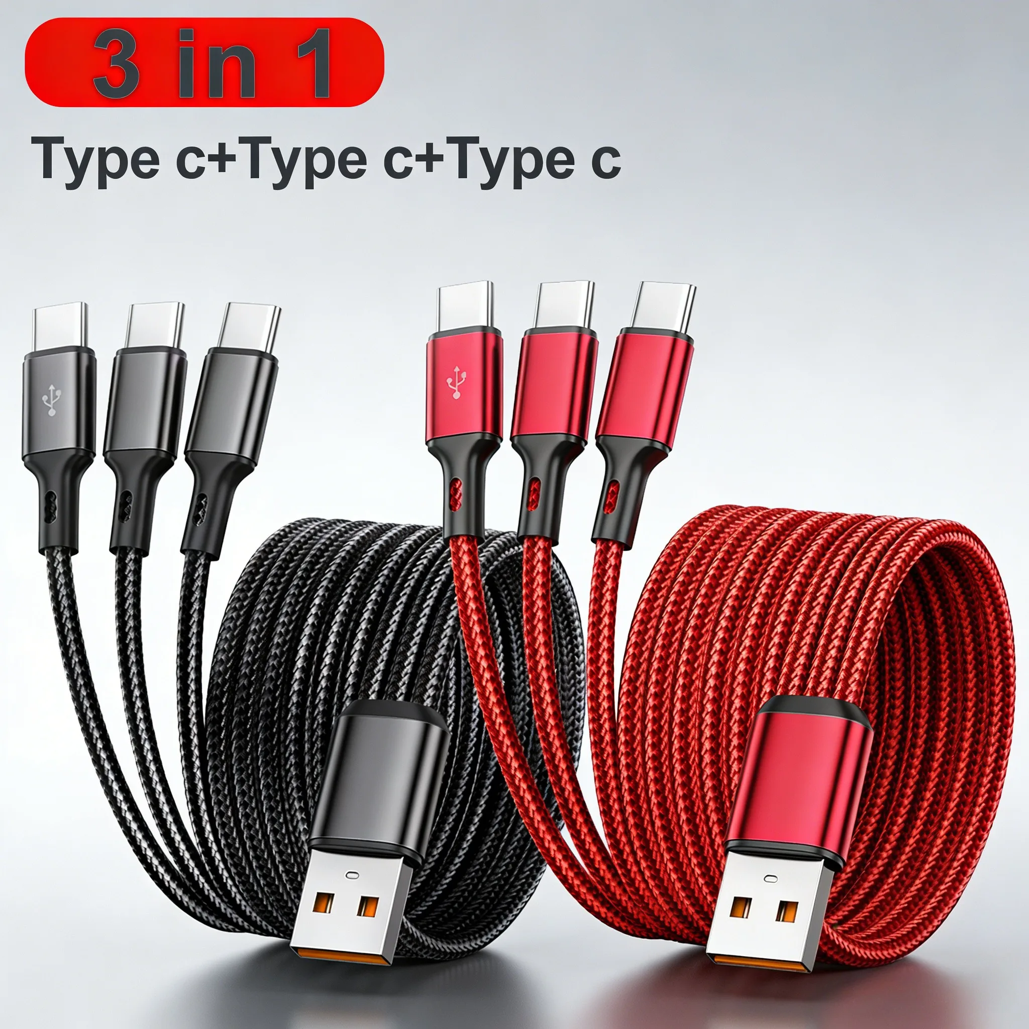 100W 6A USB To Type C 3 In 1 Fast Charging Data Cable For Samsung Huawei Xiaomi Android PD Quick Charge Phone Charger USB C Cord