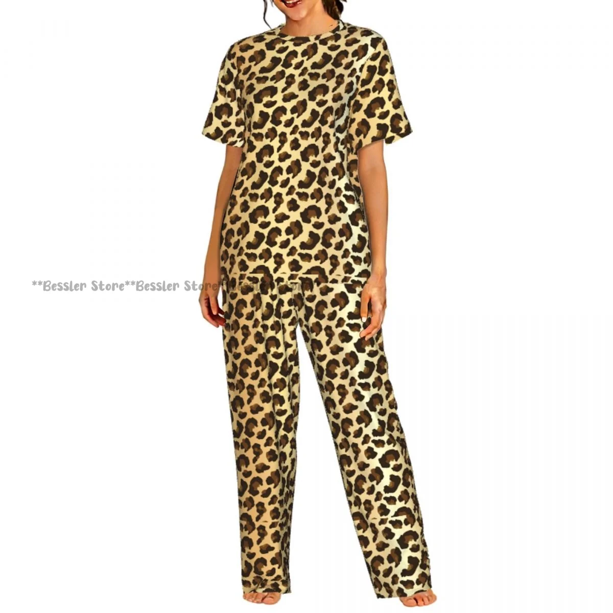 

Women's Leopard Skin short sleeve trousers casual pajamas set