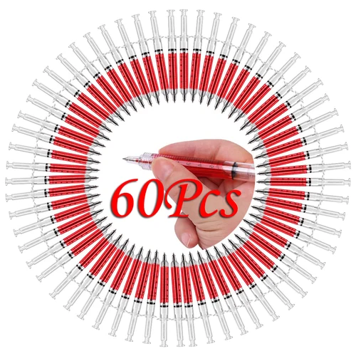 Bolígrafo tipo inyección roja, 60 uds., regalo para médico y enfermera, bolígrafo líquido, bolígrafos con jeringa de Color, suministros escolares de oficina
