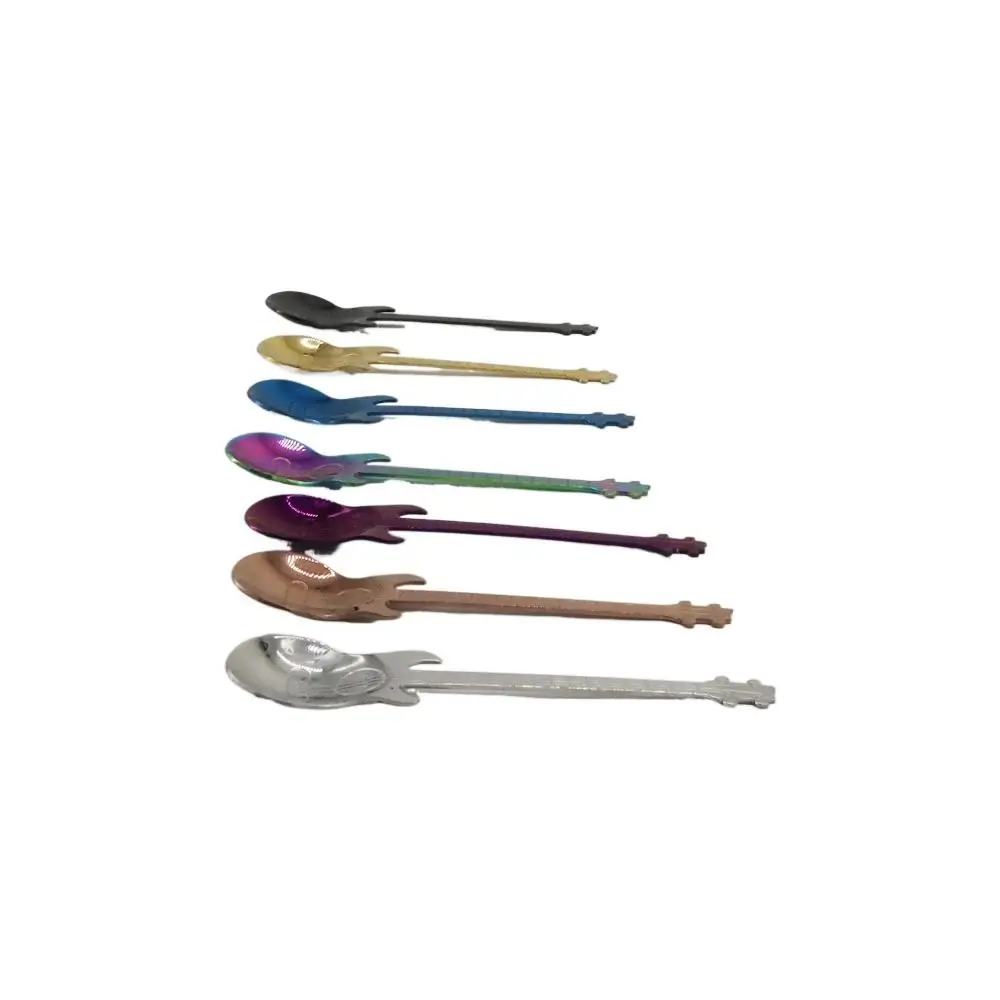 Rose gold Cute Guitar Shaped For Sugar Dessert Ice Cream Stirring Tableware Teaspoon Flatware Coffee Spoon Drinking Tool