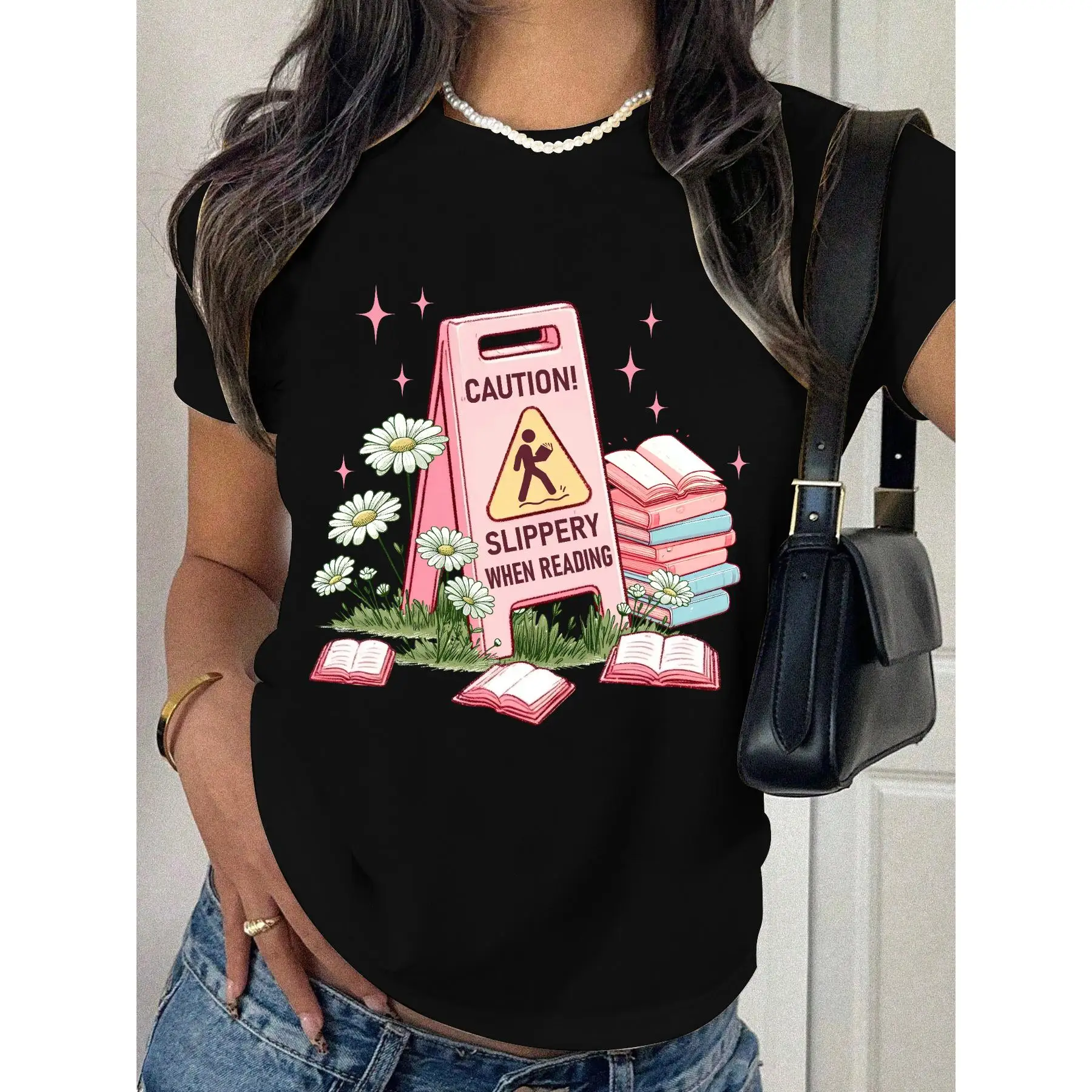 

Slippery When Reading T-Shirt Funny Bookworm Graphic Tee Unisex Library Lover Gift Humorous Reader Apparel