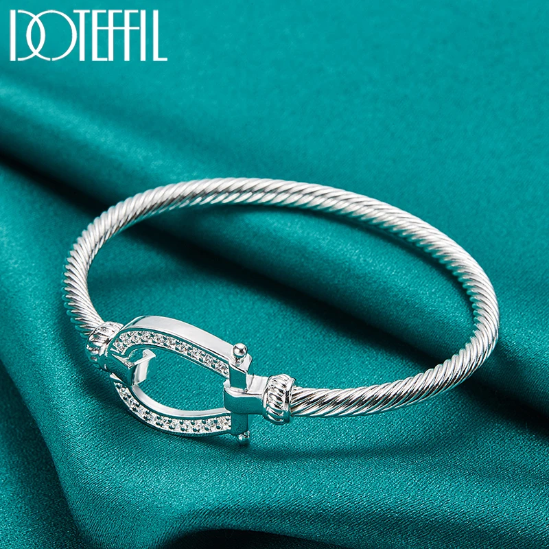 DOTEFFIL 925 Sterling Silver Geometry Bangle Bracelet For Woman Man Wedding Engagement Fashion Charm Party Jewelry