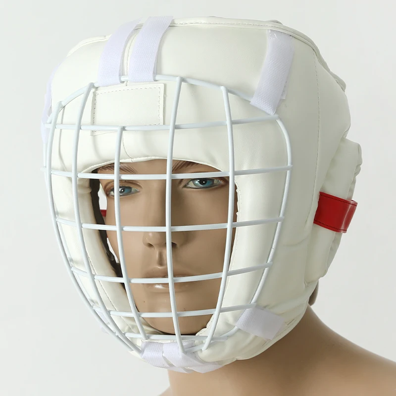 mma-fighting-helmet-pu-material-iron-mesh-mask-white-boxing-head-protector-full-coverage-sanda-headgear-for-adults-and-children