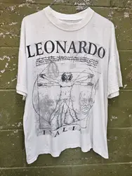 DISTRESSED Vintage 90s Vitruvian Man Leonardo Da Vinci Italia Art T-shirt Sz L