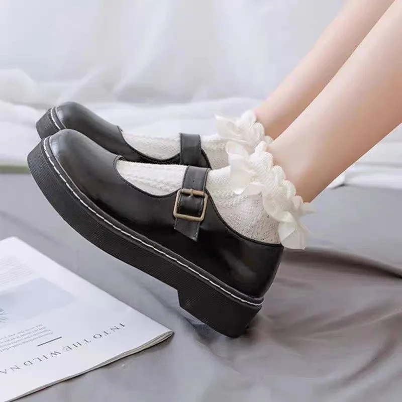 ถุงเท้าน่ารัก Lolita Ruffle สีขาว Kawaii Lolita Calcetines ชุดคอสเพลย์อุปกรณ์เสริมลูกไม้ถุงเท้าการ์ตูนอะนิเมะสาวหวานของขวัญ