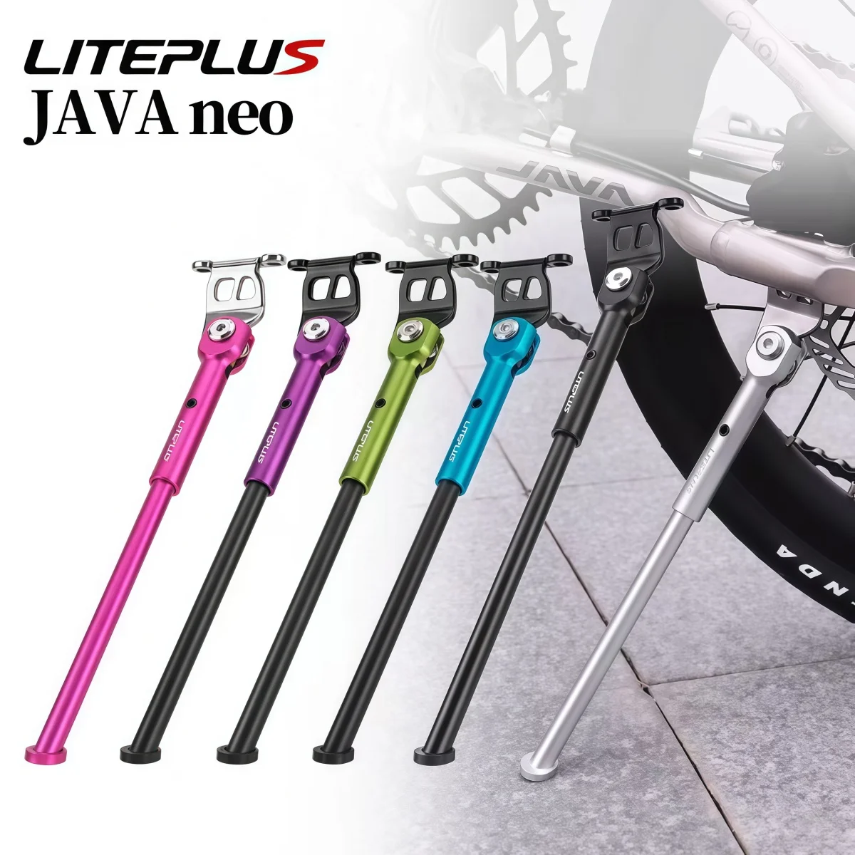 

LITEPLUS Lightweight Anti-Slip CNC Aluminum Bicycle Kickstand For JAVA Neo Folding Bike 349/406 Wheels (Black Purple Blue Green)