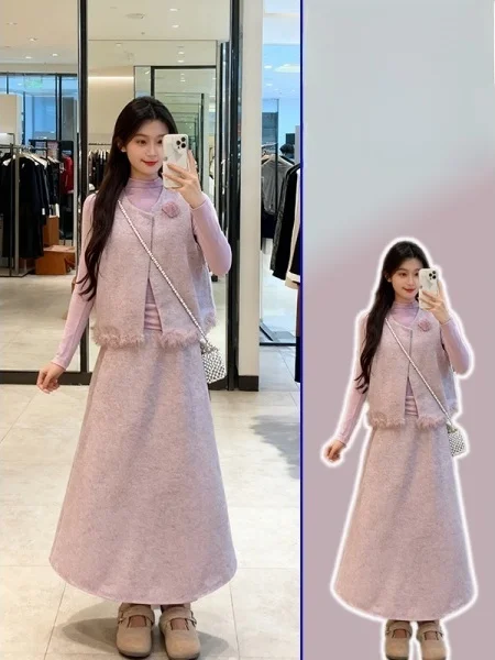 

plus Size Casual Leisure Svel Long Sve Base irt High Waist Skirt Tee Piece Set Women's Faion Spring Outfit