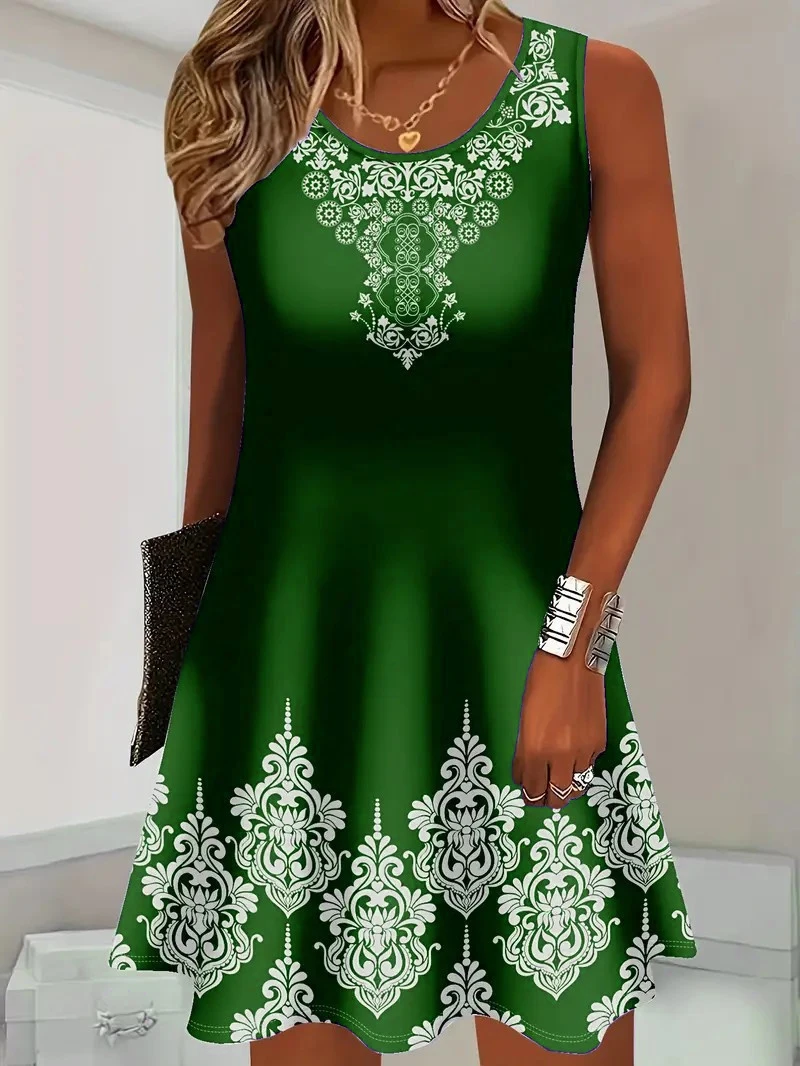 3D Floral Pattern Retro Women Mini Dresses Summer Sleeveless Flower Printed Street Ladies Dress 3XL Plus Size Casual Dress
