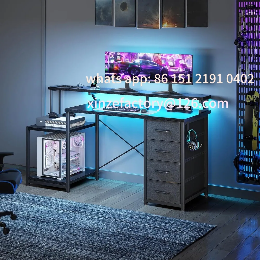 

Customizable 55 Inch Computer Gaming Desk with Power Outlets & 4 Drawers, Home Office Desk with Monitor Stand & Printer Shelves,