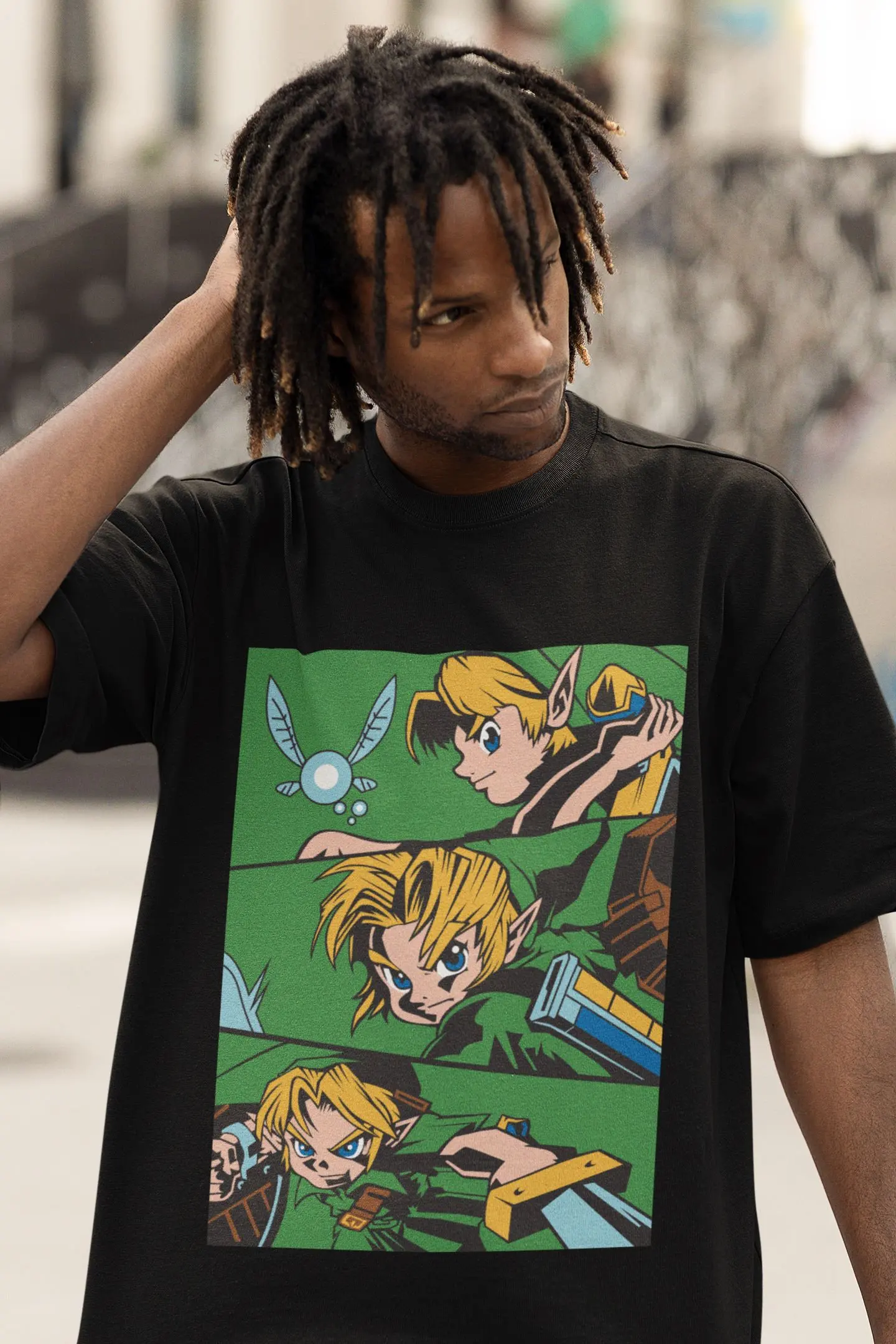 Trendy Unisex Crew Neck Graffiti Zelda Elf Hero Comic Tee Soft Cotton Top Ideal For Night Out And Casual Street Style Looks