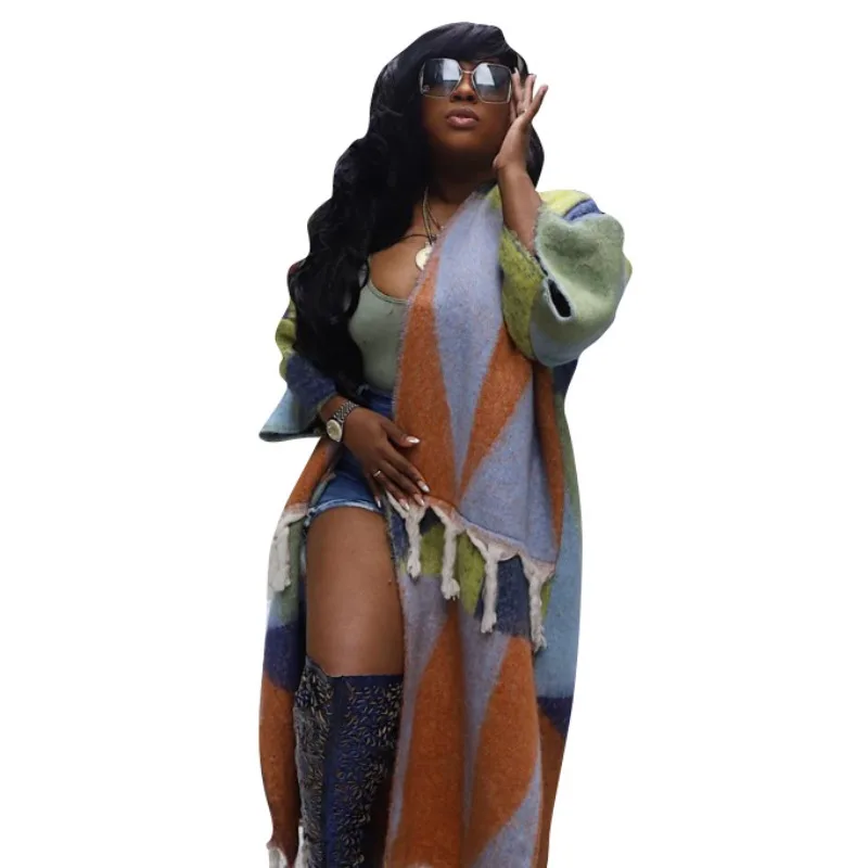 

Women's Spring Autumn Tops Knit Cardigans Shawls Color-Block Fringe New Arrivals Minimalist Comfortable Casual Fashionable Niche