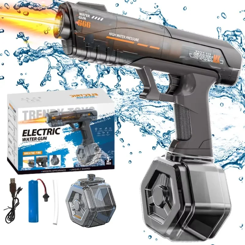 

Summer Outdoor Electric Water Gun with Flash Light Rechargeable Battery Powered Children Automatic Water Spray Gun Toys for Kids