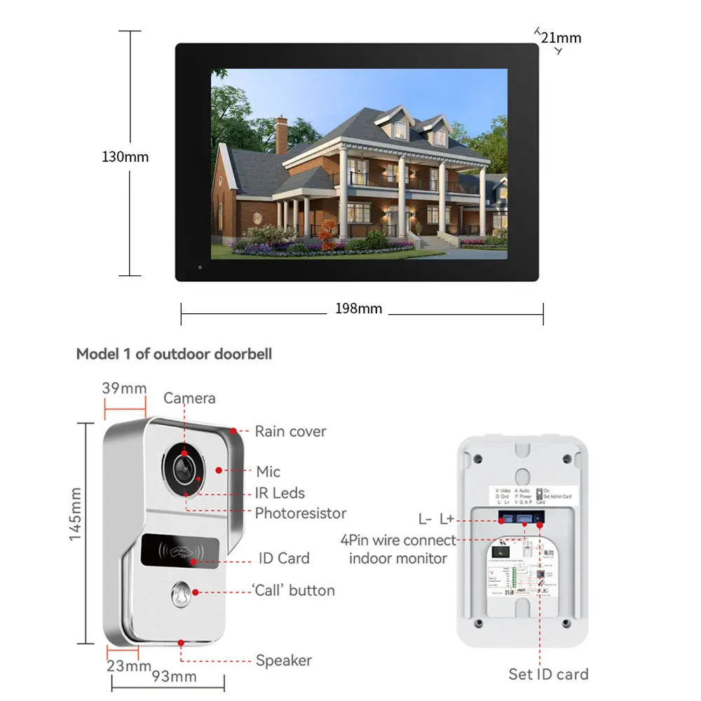 Tuya 1080P AHD 7 Inch Color Touch Screen Wireless Wifi  Video Doorbell Smart APP Home Intercom for RFID Access Control System