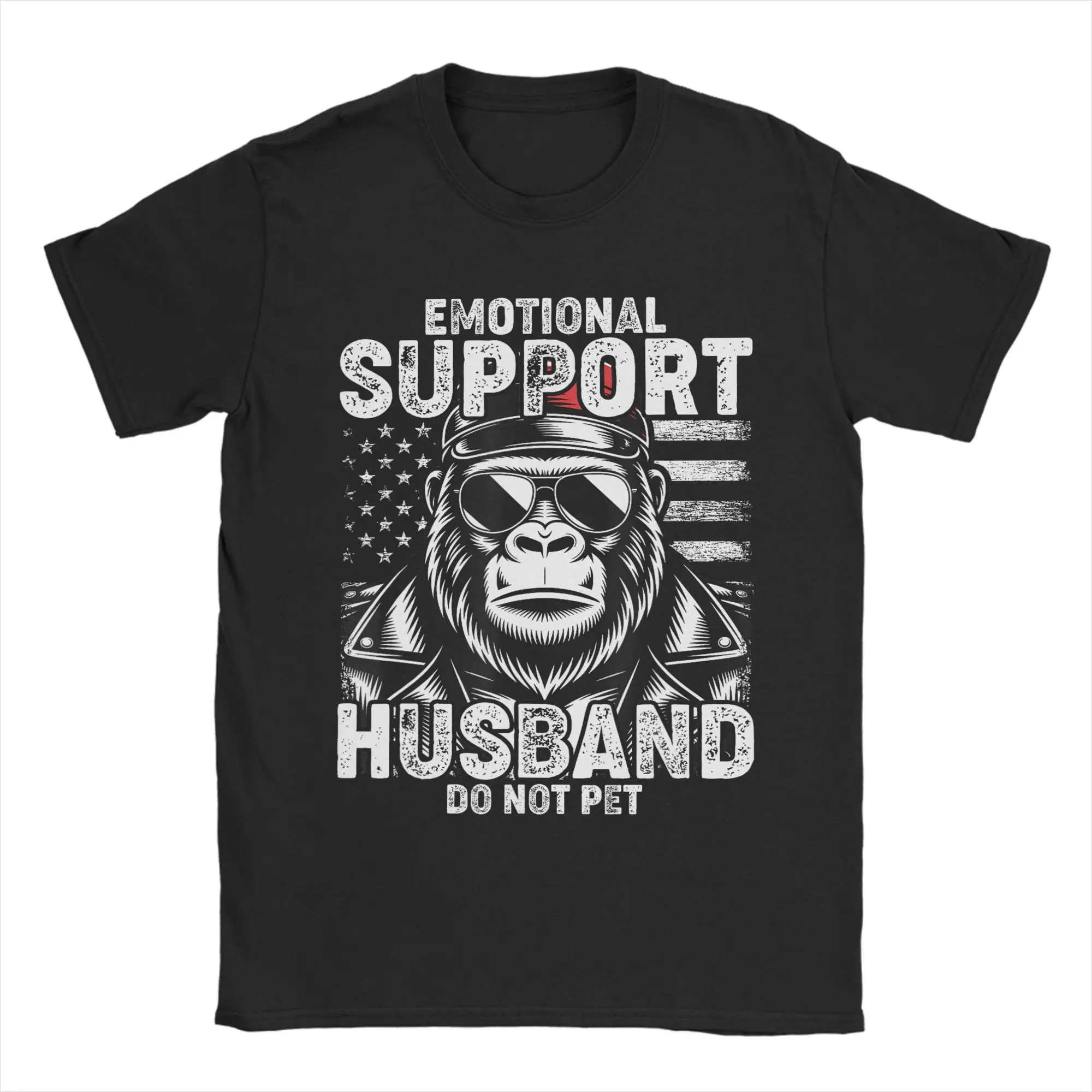 Emotional Support Husband Do Not Pet Funny Monkey T-Shirt Men Unique Cotton Tee Shirt Round Neck Short Sleeve T Shirts Clothing