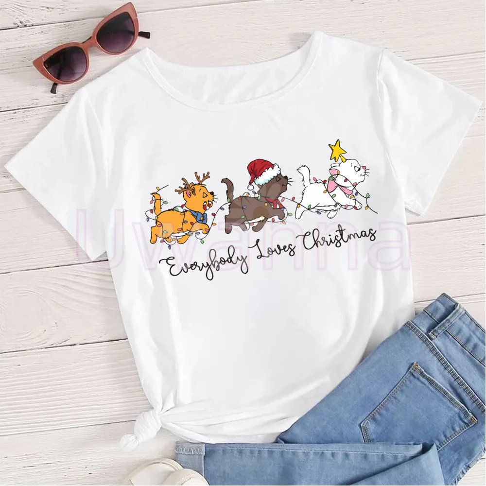 The Aristocats T-shirt Female Printed Merry Christmas T-shirt Kawaii Marie Cat Cartoon Graphic Tee Women Clothing