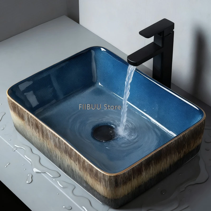 

Artistic Wash Basin Above Vintage Ceramic Vessel Sink Countertop Washbasin for Bathroom Vanity Counter Wash Bowl Bathroom Sink