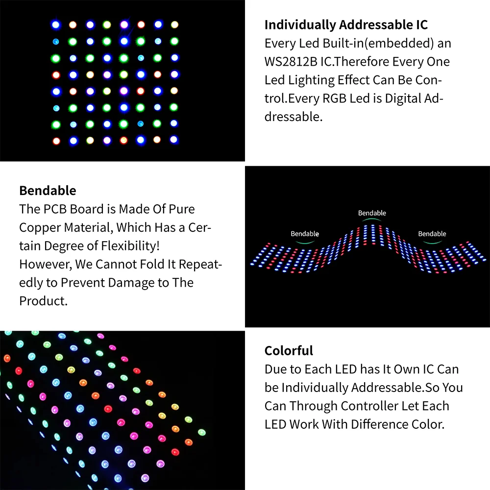 8X8 16X16 8X32 WS2812B مع USB 28 مفاتيح BT وحدة تحكم بالموسيقى بشكل فردي عنونة LED مصباح لوح WS2812 وحدة مصفوفة الشاشة #2