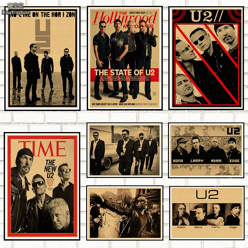 U2 kraft paper Poster Vintage Retro rock band music Guitar Matte Antique Wall Sticker gift