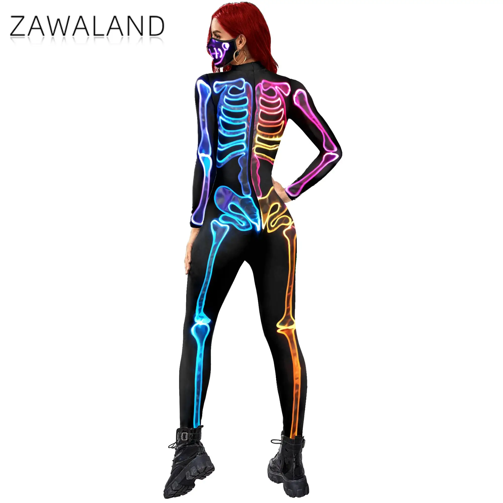 Zawaland Zentai Vrouwen Kid Outfits Hallowen Skelet Bodysuit Carnaval Party Cosplay Kostuum Ouder-Kind Kleding Jumpsuits