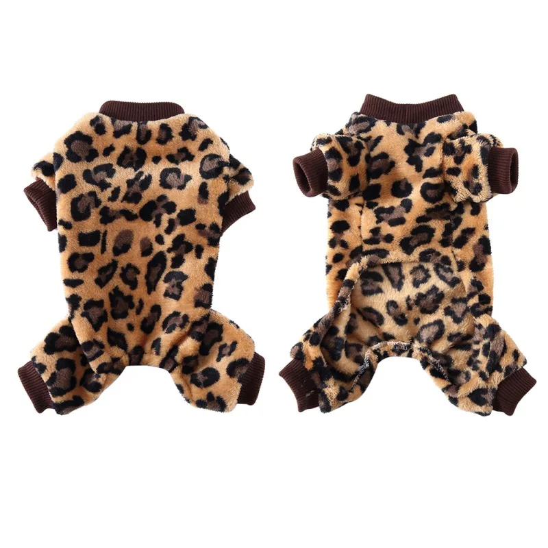 Leopard Dog Pajamas Cat Onesie Short Plush Puppy Pjs Super Soft and Stretchy Dog Jammies for Small Medium Dogs Cats Home Wear